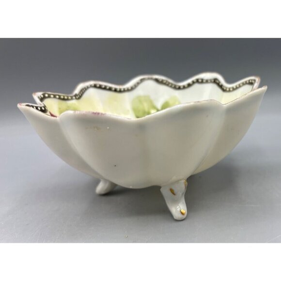 Vtg Nippon 3 footed Trinket DIsh Hand Painted Floral Japan - Picture 3 of 6